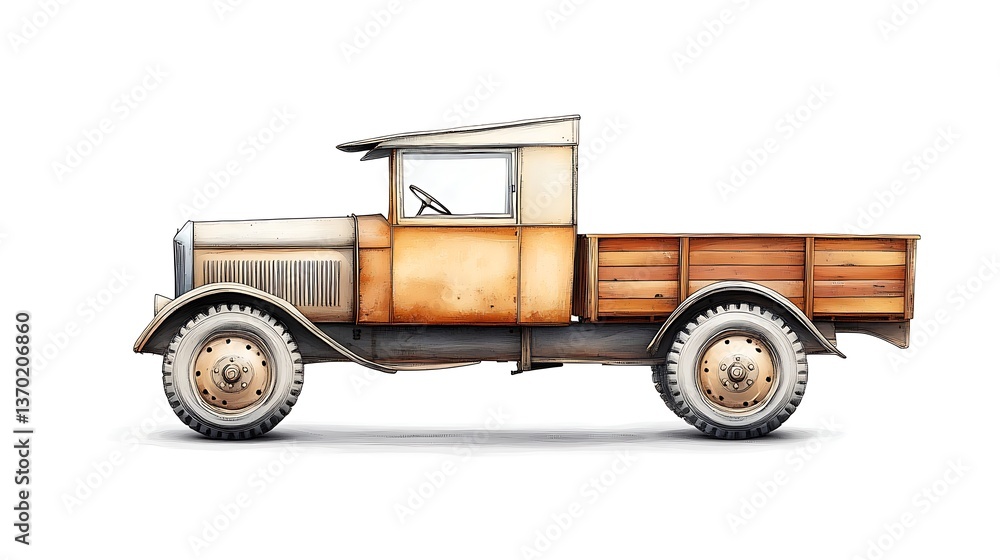 Naklejka premium Vintage Truck for Side Profile, White Background.