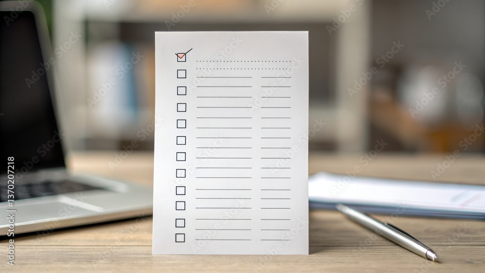 Obraz premium blank checklist on wooden desk symbolizes importance of work life balance, helping individuals stay organized and focused