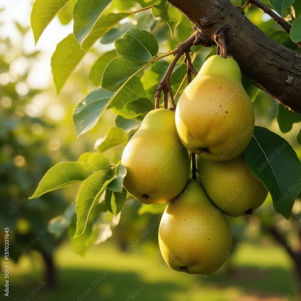 Close-up of green pears on fruit tree Close-up of green pears on fruit tree