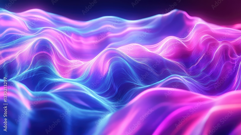 Obraz premium Vibrant Abstract Waves of Light in Smooth Motion, Showcasing Dynamic Flow Patterns and Colorful Gradients Against a Dark Background for Creative Visual Use