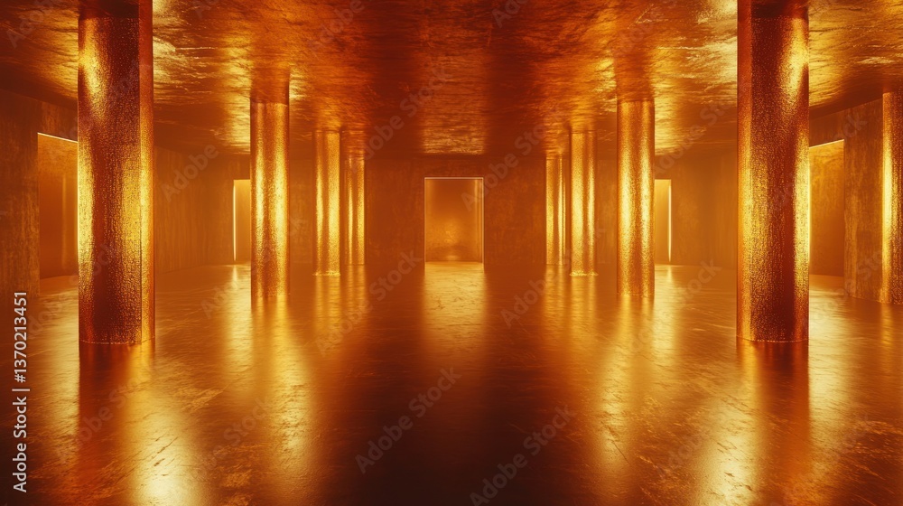 Obraz premium Golden, glowing, columned hall