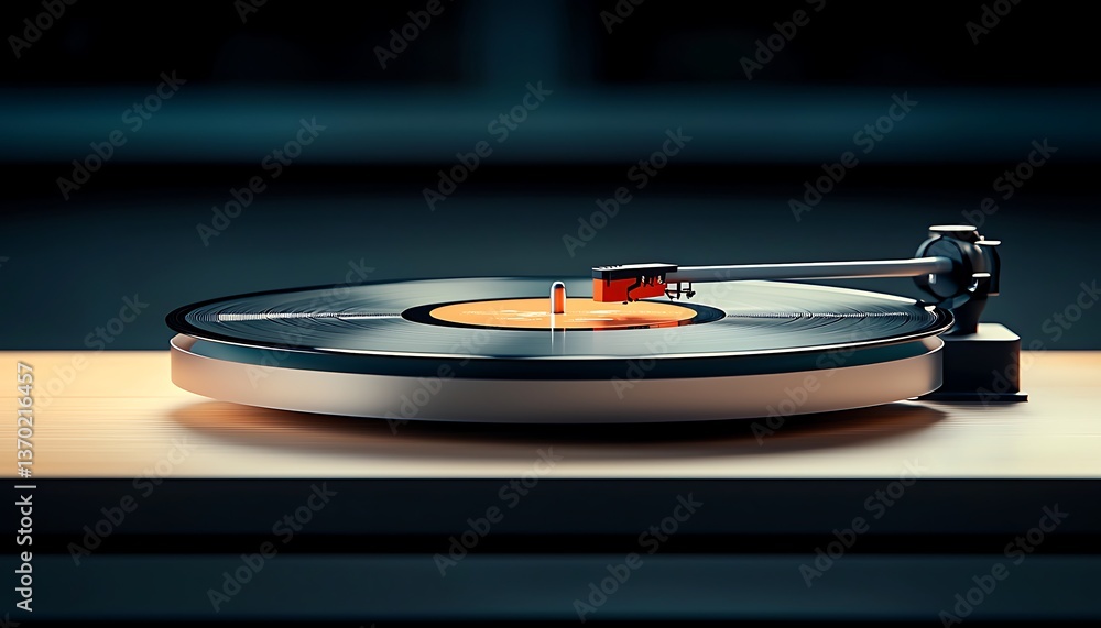 Obraz premium Vinyl Record Player Spinning for Dark Room.