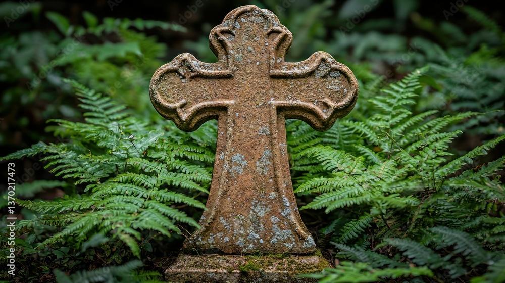 Ornate cross in a cemetery garden Ornate cross in a cemetery garden