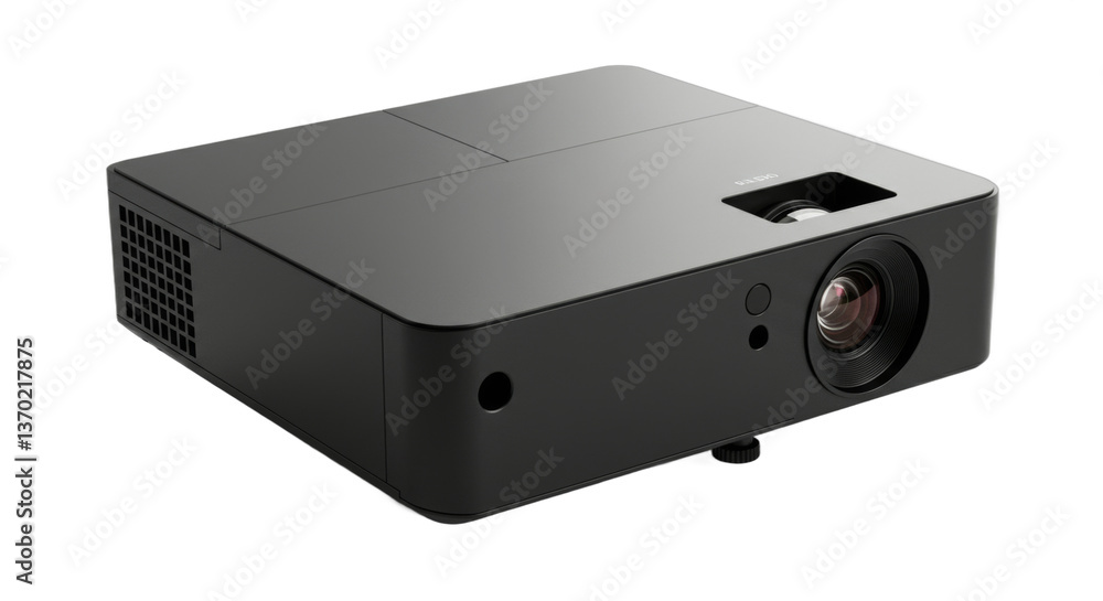 Obraz premium Sleek black projector casting innovation in focused detail against white background