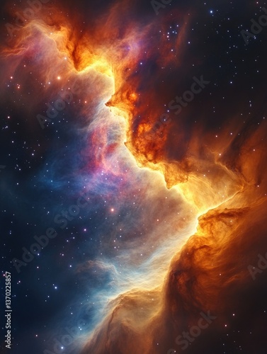 A Colorful Nebula Displayed Beautifully with Stars and Intense Light