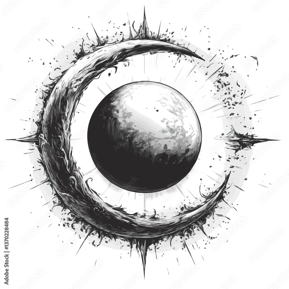 Black and white minimalist Eclipse symbol – perfect for tattoos, logos, and vector designs. Isolated on a white background.
Black and white minimalist Eclipse symbol – perfect for tattoos, logos, and vector designs. Isolated on a white background.