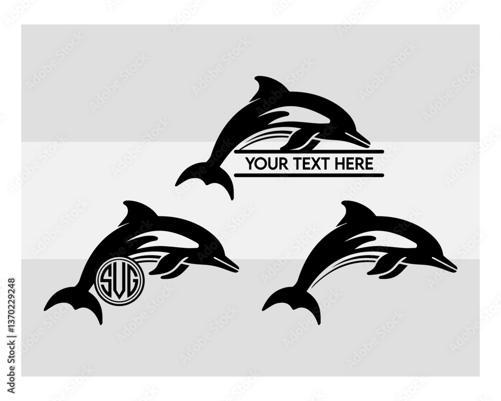 Naklejka premium Dolphin svg, Dolphin Silhouette, Fish Svg, Dolphin Svg Bundle, Dolphin Png, Animal Svg, Dolphin Monogram, Circle Monogram, Split Monogram