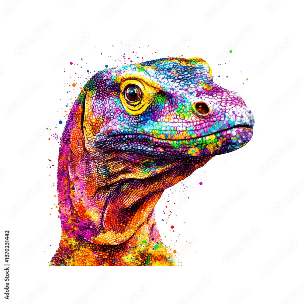 Vibrant Rainbow Komodo Dragon Portrait - Psychedelic Reptile Art Vibrant Rainbow Komodo Dragon Portrait - Psychedelic Reptile Art