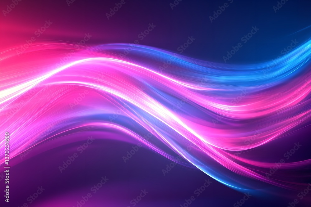 Obraz premium Futuristic Tech Waves: Dynamic Neon Light Trails in Blue and Pink Gradient