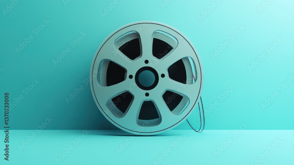 Obraz premium Minimalist film reel on light teal background. Possible stock use