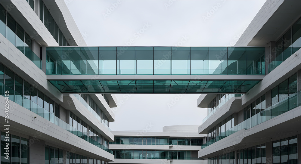 Fototapeta premium Architectural harmony transparent glass bridge linking modern office buildings