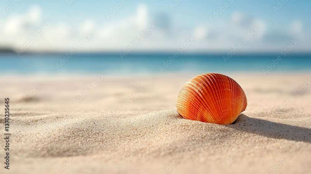 Obraz premium Seashell on Sandy Beach with Ocean View.