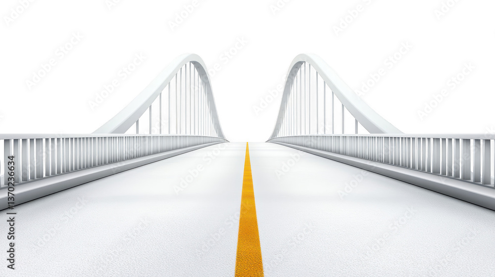 Fototapeta premium Spanning the distance, a twolane bridge with bright yellow lines guiding the way
