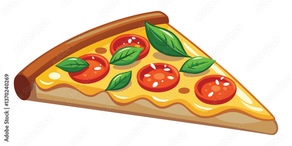 Delicious Pizza Slice Vector with Melted Cheese and Toppings Delicious Pizza Slice Vector with Melted Cheese and Toppings