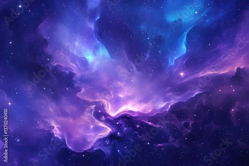 Colorful space nebula with numerous bright stars shining brightly overall