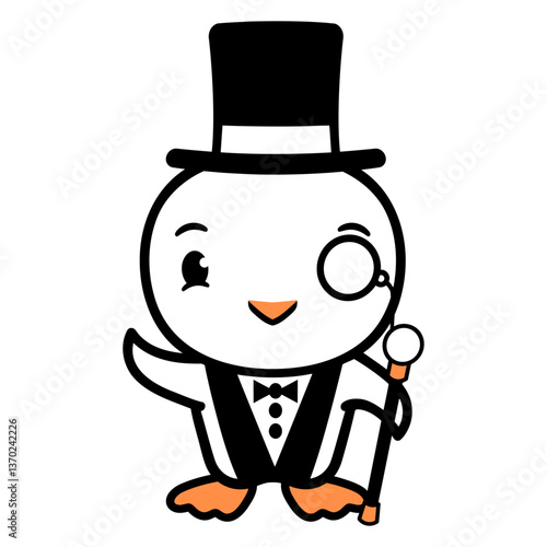 Sir Bird Top Hat Monocle Glasses Rich Gentleman Design Lover Art Vector Illustration Card T-Shirt Poster Sticker Graphic Print Decorative Drawing Isolated Logo Decoration Symbol Creative Cool Style
