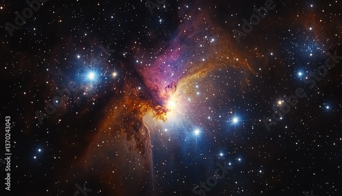 Colorful celestial nebula and many bright stars in outer space