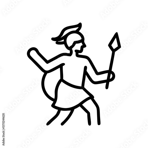 Greek God Hermes Icon with Spear and Shield in Minimalist Style  