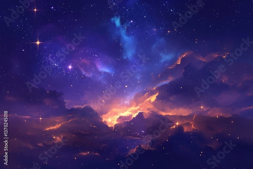 A celestial display of stars within cosmic nebulous clouds