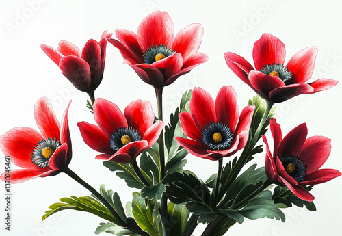 Obraz na płótnie Vibrant red anemones, detailed in rich hues, create a captivating floral display. w salonie