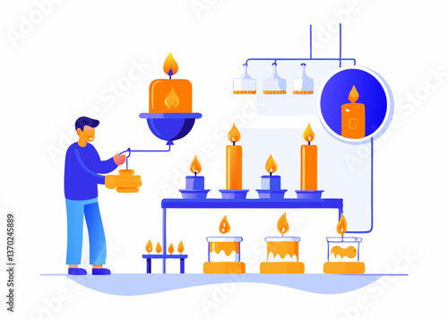 Candle making process image. Cartoon style. Vector illustration.