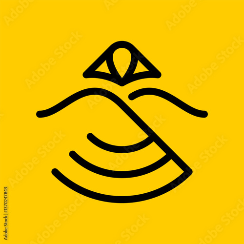 Dancing woman line logo in folk style Slavic clothes. Editable stroke.