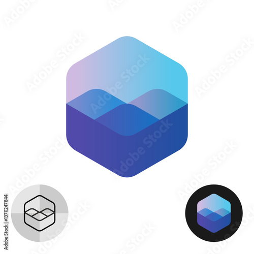 Abstract 3D cube hex colorful gradient logo with triangle stylized elements inside