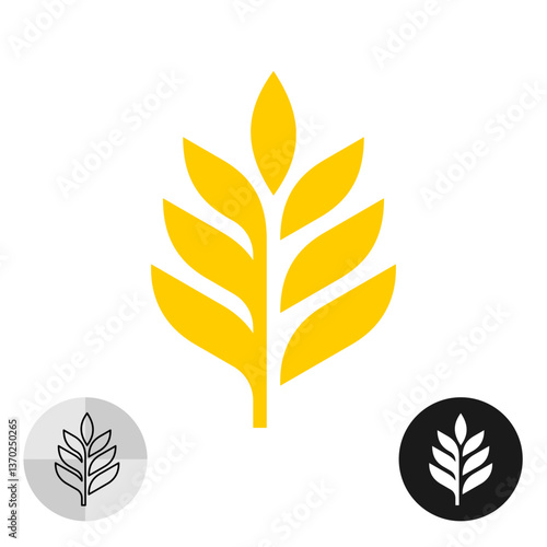Wheat ear elegant logo. Agriculture industry or food product package design sign. Plant golden palm symbol.