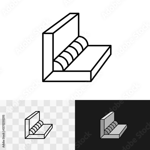 Welding seam at the construction corner profile workpiece line icon. Building elements with weld line between. Editable stroke.