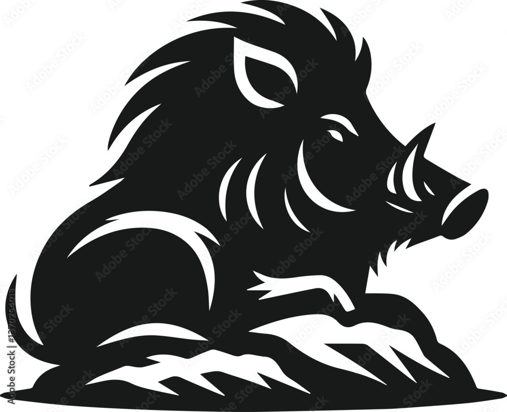 Fototapeta premium Wild boar animal silhouette vector