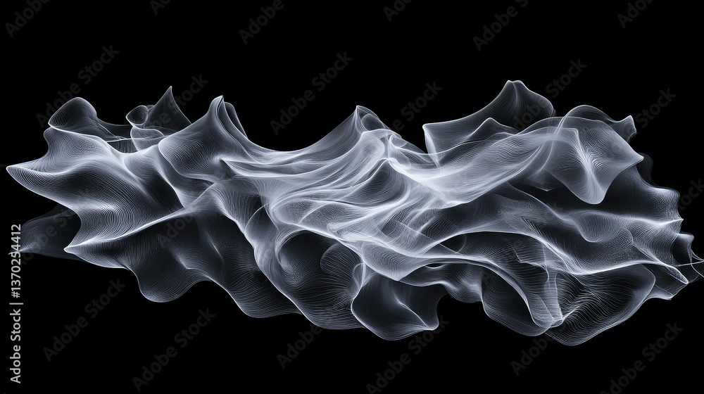 Fototapeta premium Abstract Digital Wave Pattern on Black Background Representing Fluid Motion and Energy Flow for Artistic or Design Projects