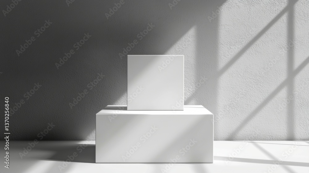 A white box is on top of another white box. The boxes are placed in front of a wall A white box is on top of another white box. The boxes are placed in front of a wall