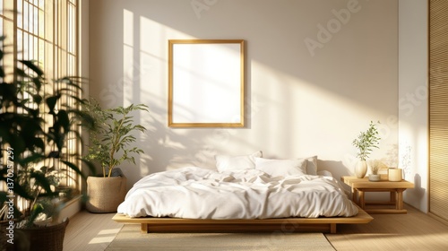 Calm, minimalist bedroom with natural light