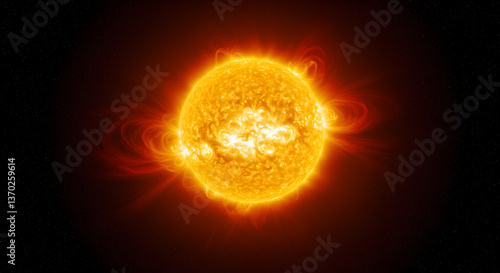 Fiery solar prominence display in stunning yellow and red gradient image