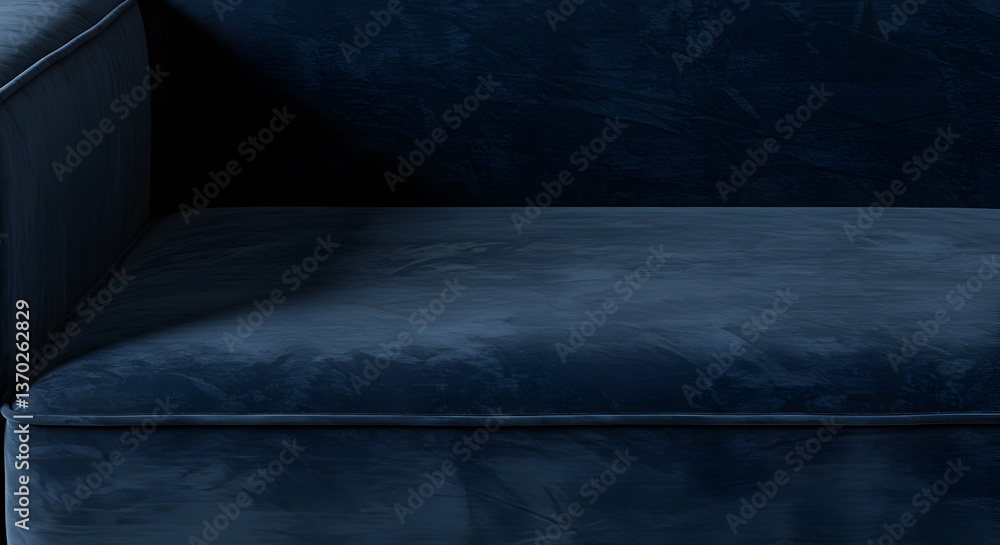 Obraz premium Luxurious navy crushed velvet sofa detail with smooth, rich texture and subtle folds