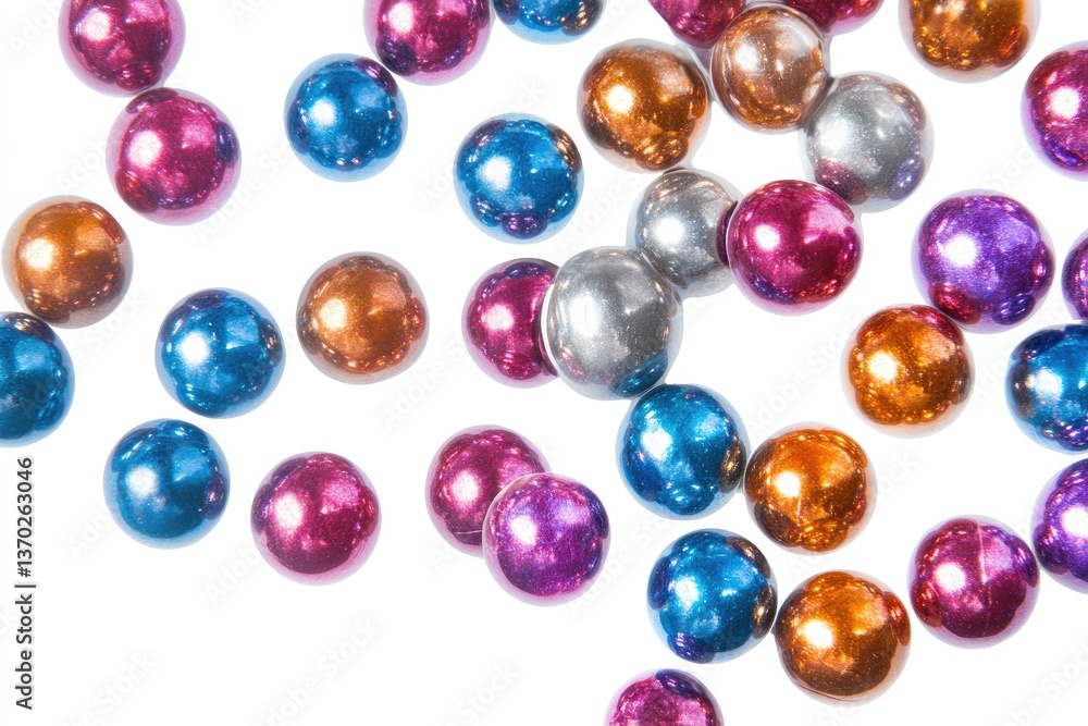 Scattered Metallic Marbles in Various Colors on White Background Still Life Scattered Metallic Marbles in Various Colors on White Background Still Life