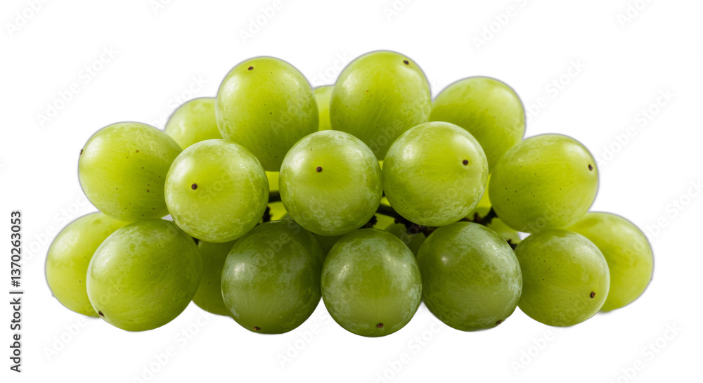 Luminous green grapes cascade against a stark white backdrop in close up shot Luminous green grapes cascade against a stark white backdrop in close up shot