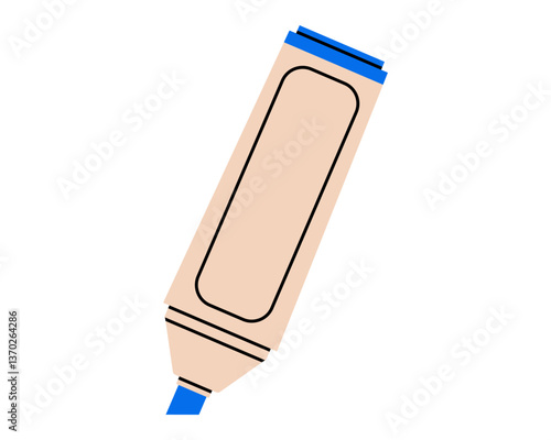 Hand drawn cute illustration of highlighter pen. Flat vector permanent marker in colored doodle style. Planning or time management icon. Education stationery tool. Emphasizing important. Isolated.