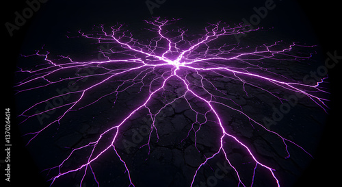 Eerie illumination purple cracks spreading across a dark terrain background