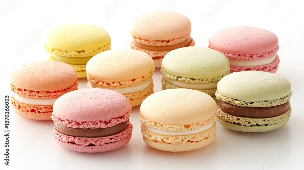 Colorful Macarons Arrangement on White Background Colorful Macarons Arrangement on White Background