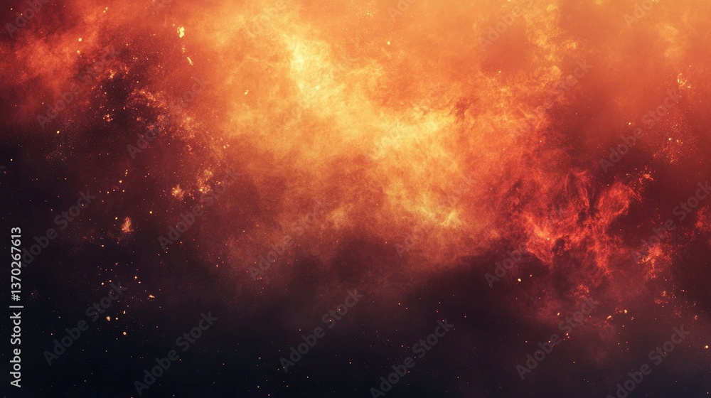 Naklejka premium Fiery Nebula Cloud Formation with Orange and Red Cosmic Dust