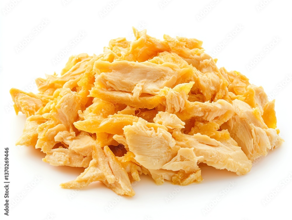 Pile of Cooked Chicken Pieces Close Up on a White Background Pile of Cooked Chicken Pieces Close Up on a White Background