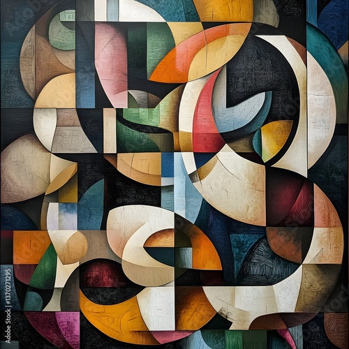 Abstract geometric art piece with swirling shapes