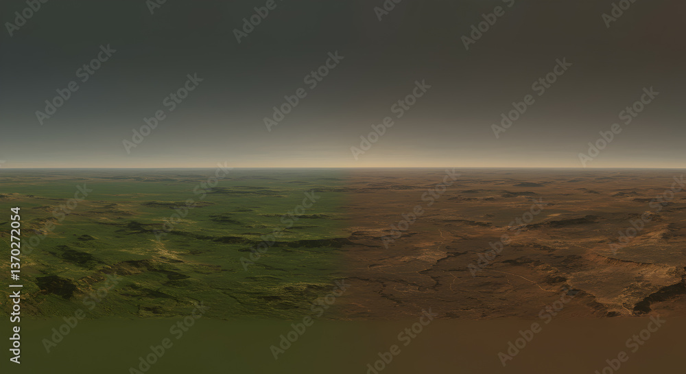 Fototapeta premium Vast expanse of textured terrain with earthy greens and browns gradient scenery