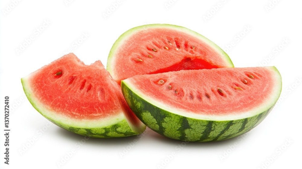 Fresh Watermelon Slices on White Background for Summer Refreshment Fresh Watermelon Slices on White Background for Summer Refreshment