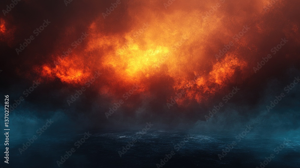 Dramatic Ocean Scene with Fiery Sky and Dark Water Surface Dramatic Ocean Scene with Fiery Sky and Dark Water Surface