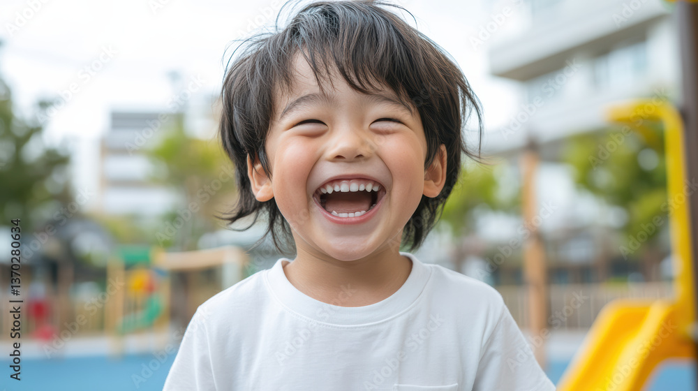 joyful child laughing on playground, enjoying sunny day with friends joyful child laughing on playground, enjoying sunny day with friends