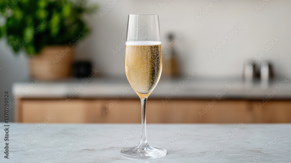 sparkling champagne glass filled with bubbly drink sits elegantly countertop, evoking sparkling champagne glass filled with bubbly drink sits elegantly countertop, evoking