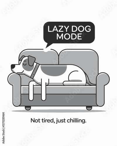 Serene Snooze: A Charming Vector Illustration of a Dog Relaxing on a Couch in a Lazy Dog Mode Bubble, Perfect for Pet Lovers and Lighthearted Design Projects.