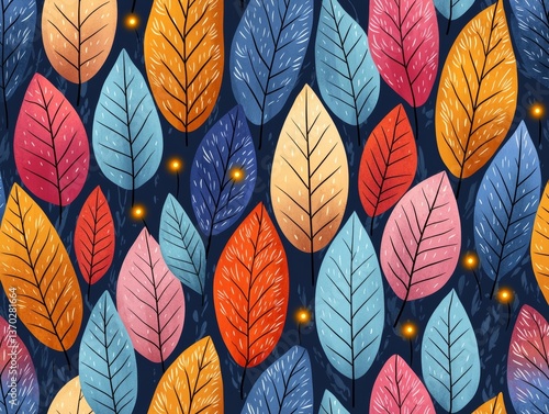 Wallpaper Mural Colorful Autumn Leaves Pattern Nature Graphic Design Vibrant Environment Top-Down View Seasonal Aesthetic Torontodigital.ca